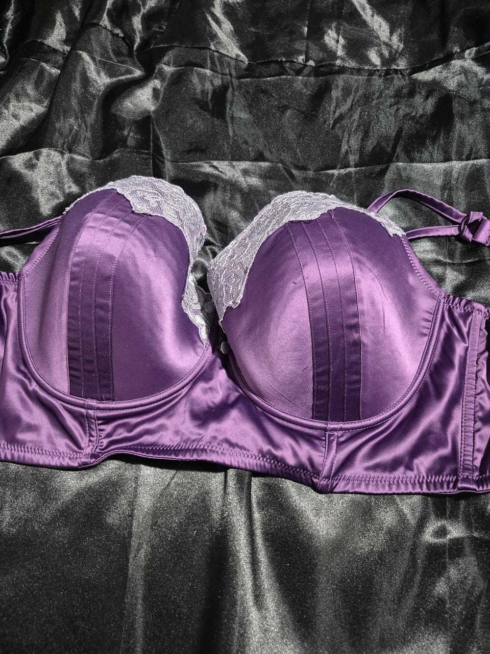 Adore Me Purple Satin Lace Longline Bra